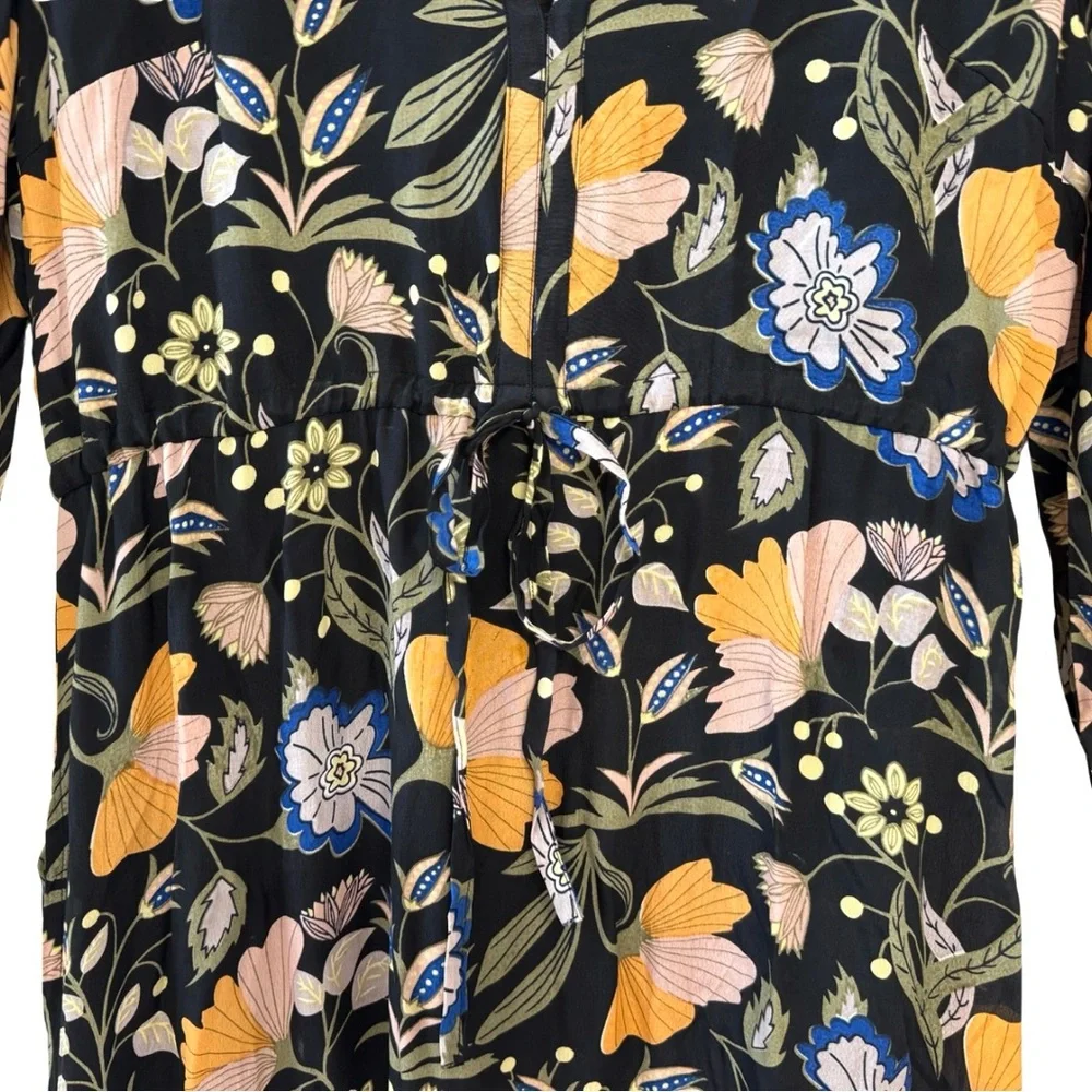 Olivia James the Label Lydia Long Sleeve Fall Floral Midi Dress Black Viscose - Picture 6 of 8